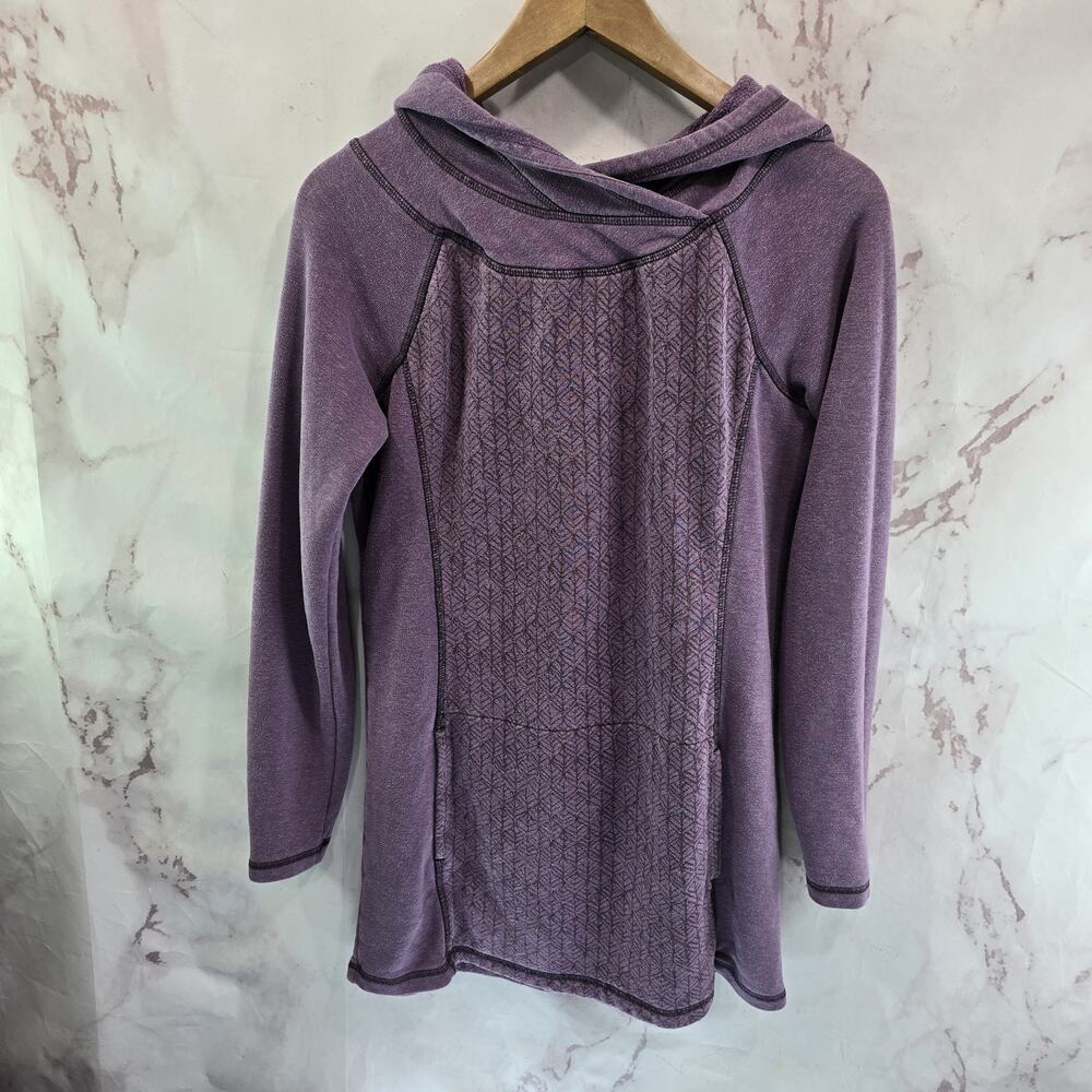 Prana Hoodie Womens Small Purple Sweatshirt Tunic Dress Organic Cotton Pattern